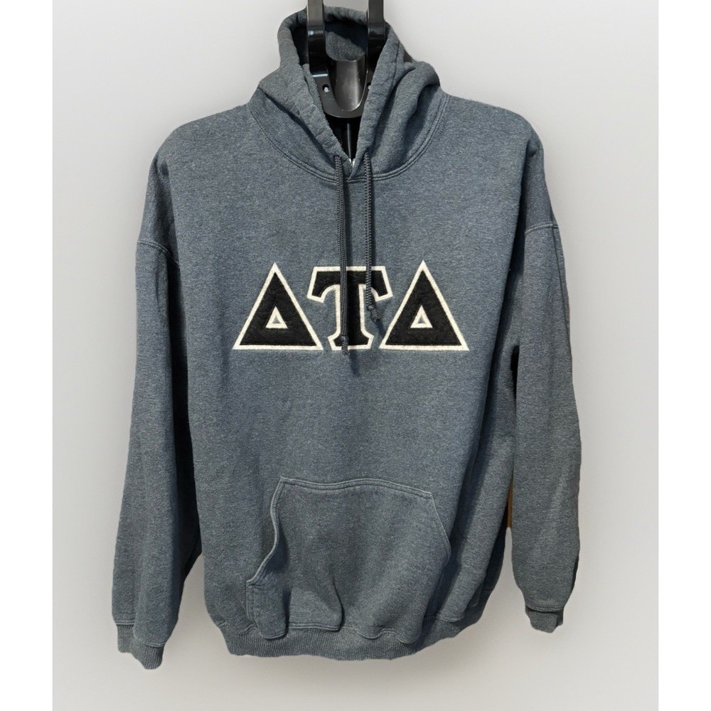 Delta Tau Delta XL Heavyweight Gray Hooded Sweatshirt Cotton Polyester Blend